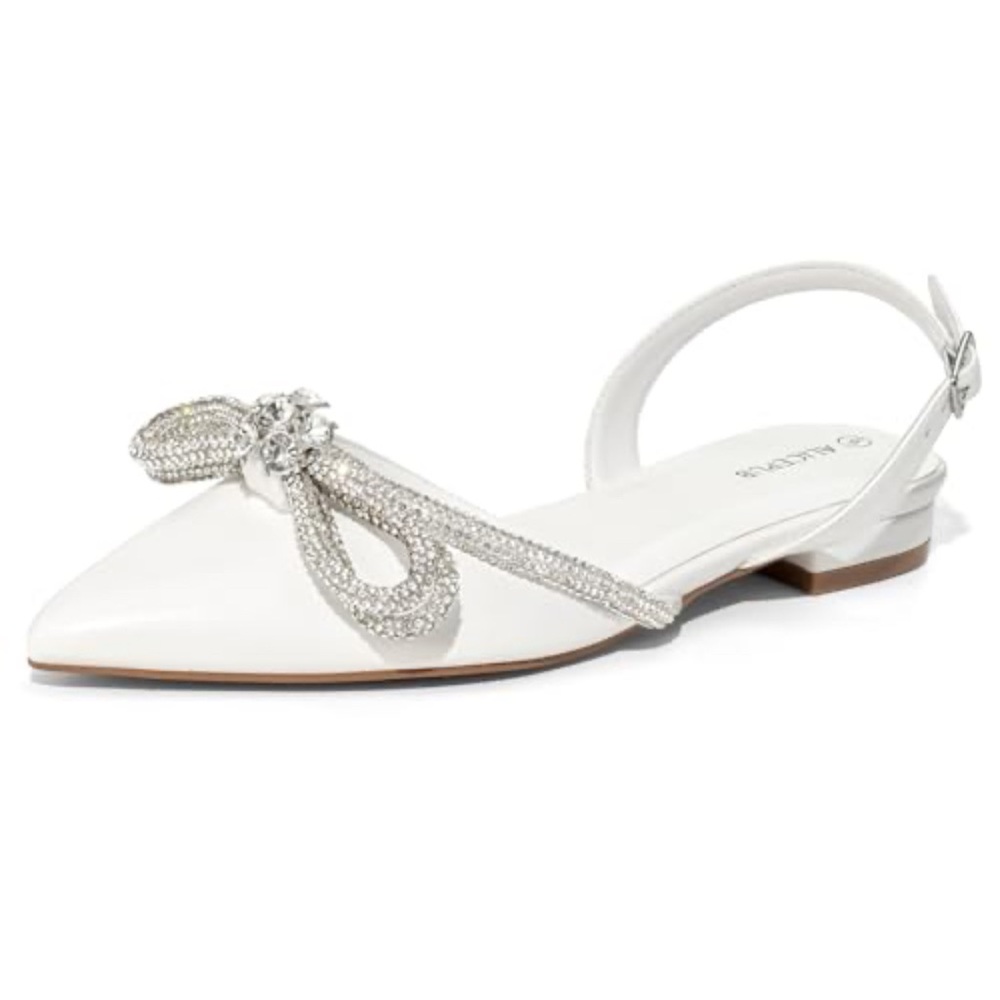 Alice pub White Dressy Slingback Flats With Silver Bows
